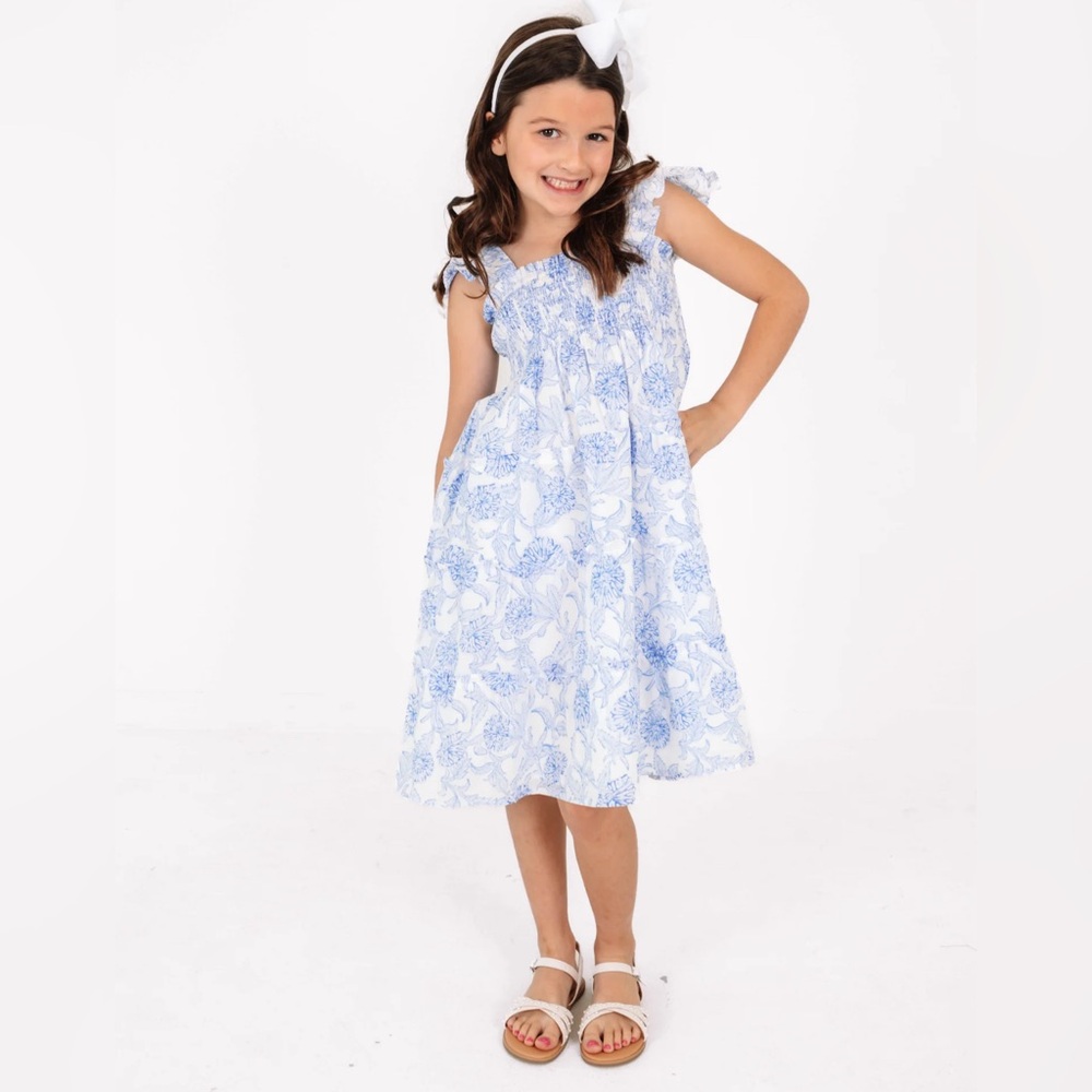 J. Marie Palmer Floral Blue and White Girls' ruffle Dress New